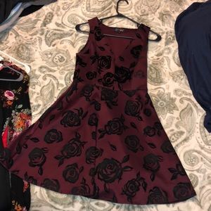 Maroon dress with black flowers